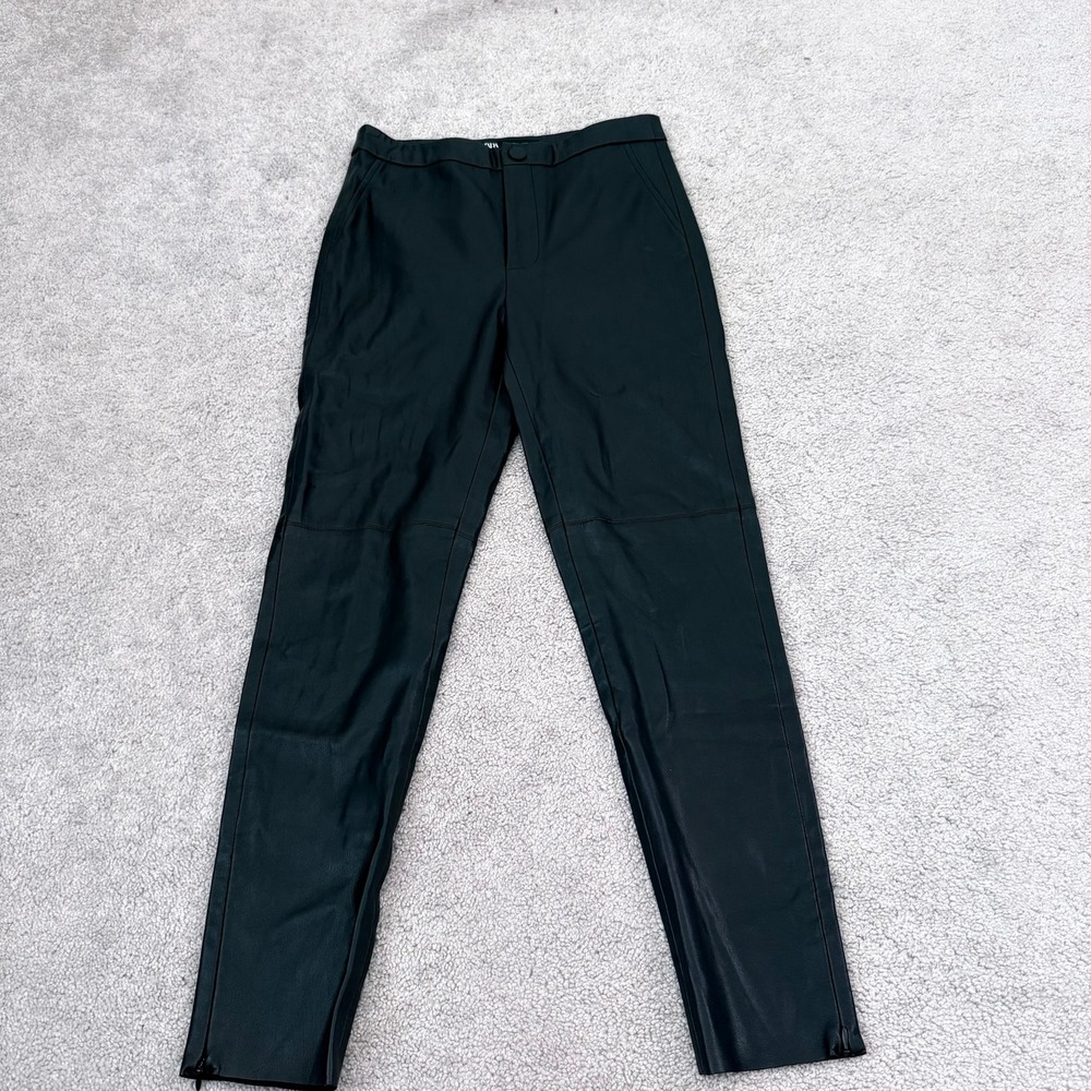 Zara‎ Faux Leather Leggings Womens Size M Green Excellent Ankle Zip Skinny Pants